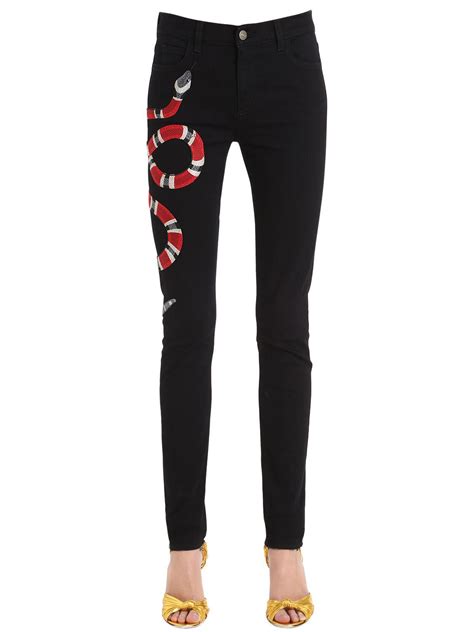 gucci jeans donna 2017|gucci snake embroidered jeans.